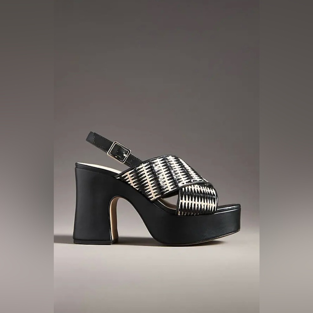 Anthropologie Black and Cream Heeled Sandals